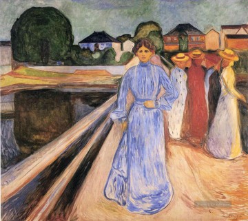 flusslandschaft ruine brücke Ölbilder verkaufen - Frauen auf der Brücke 1902 Edvard Munch